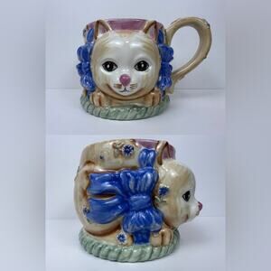 Gibson Ceramic 3D Cat Coffee Tea Mug With Bows And Flowers